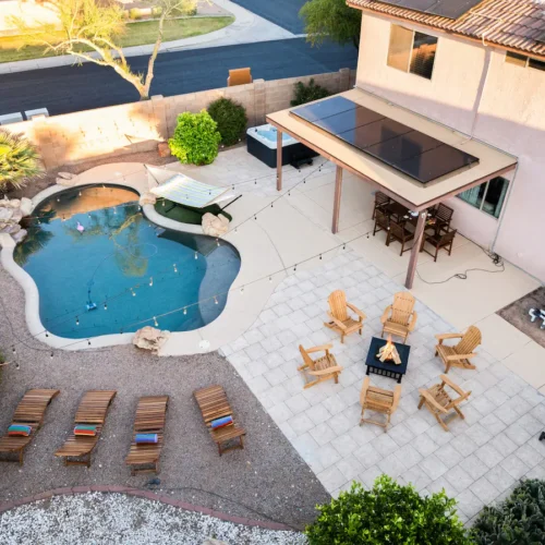 sunlit villa backyard
