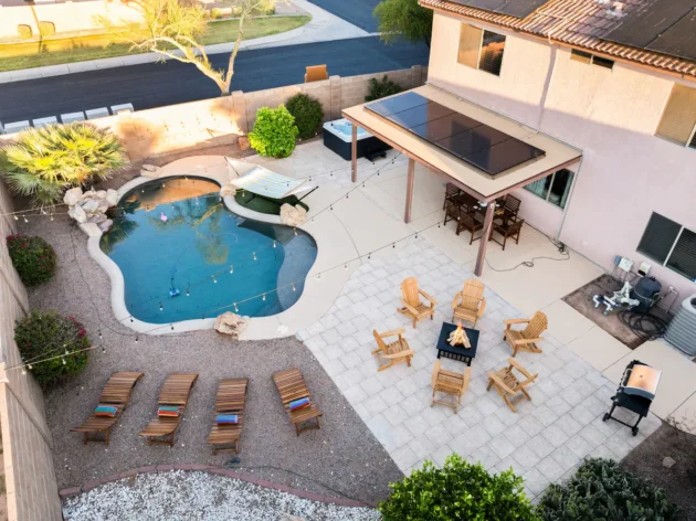 sunlit villa backyard